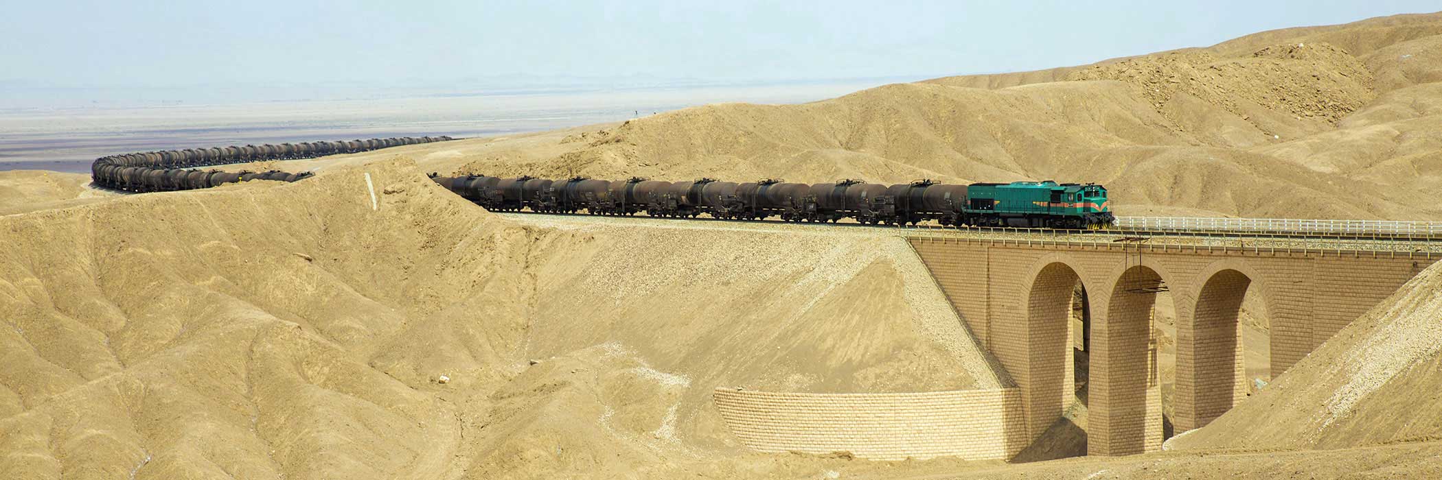 Freight train hauling tank wagons, Iran
