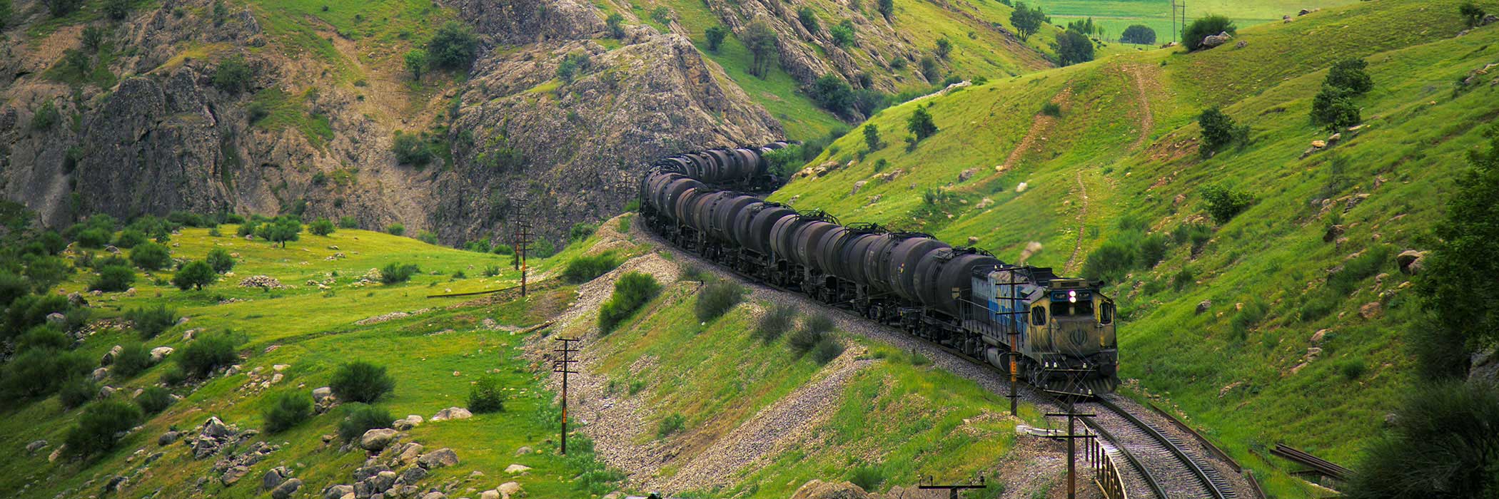 Freight train hauling tank wagons, Iran